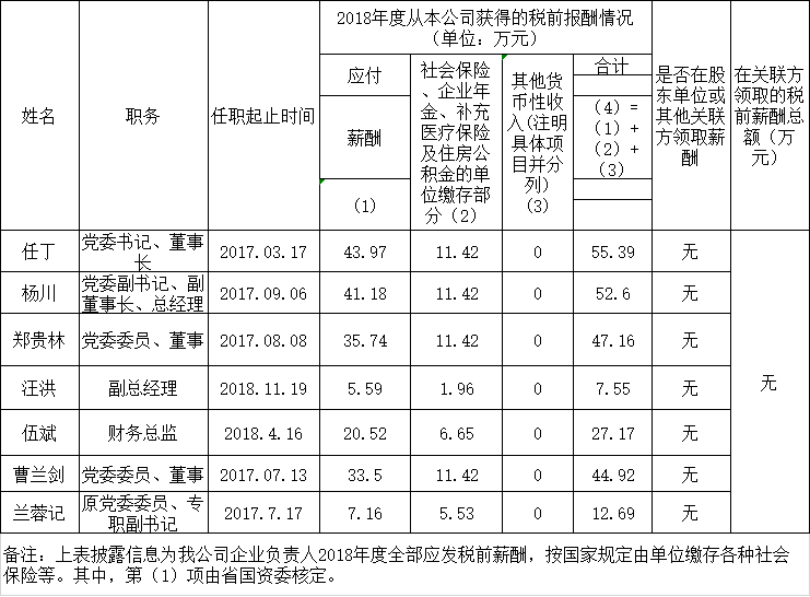 鸿运国际卖力人2018年度薪酬情况