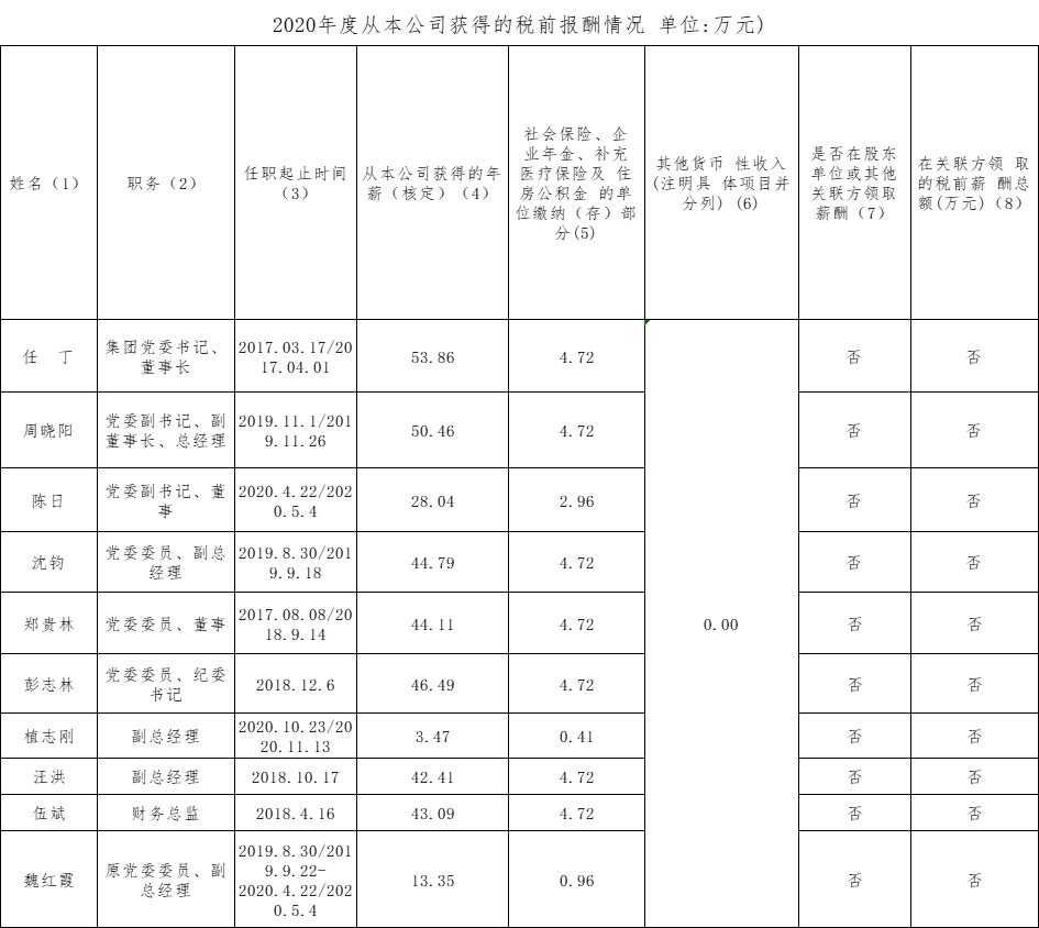 2020年度从本公司获得的税前酬金情况